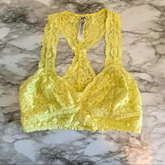 Free People Galloon Lace Racerback Yellow, sz XS - Picture 5 of 9